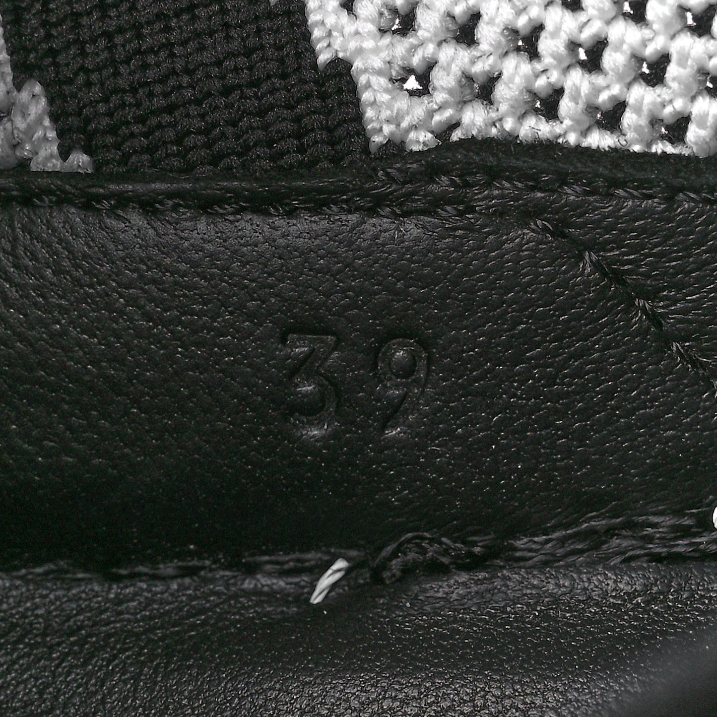 Knit Fabric Calfskin Deep Sneakers 39 Black White