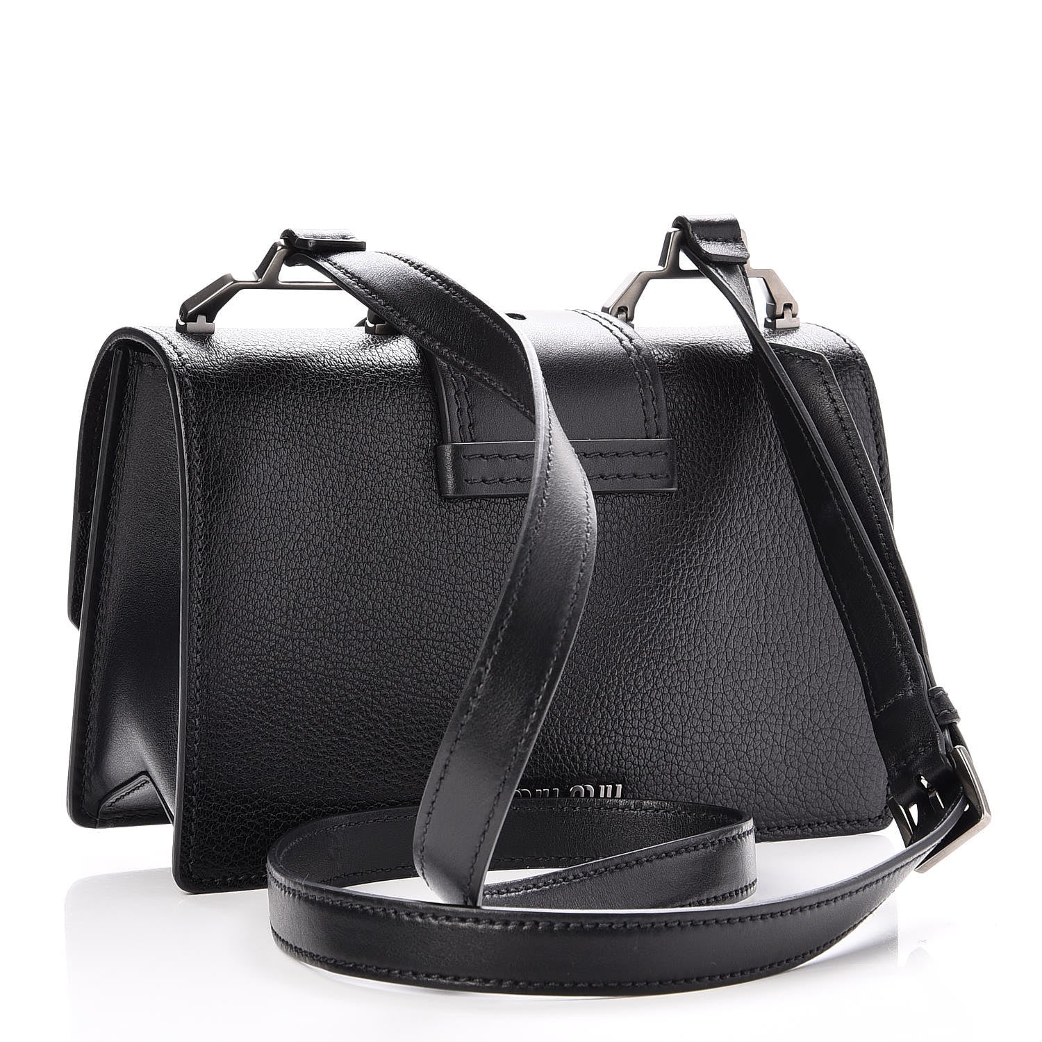 Miu Miu Goatskin Madras Soft Calf Crystal Embellished Shoulder Bag Nero Black 3 of 6