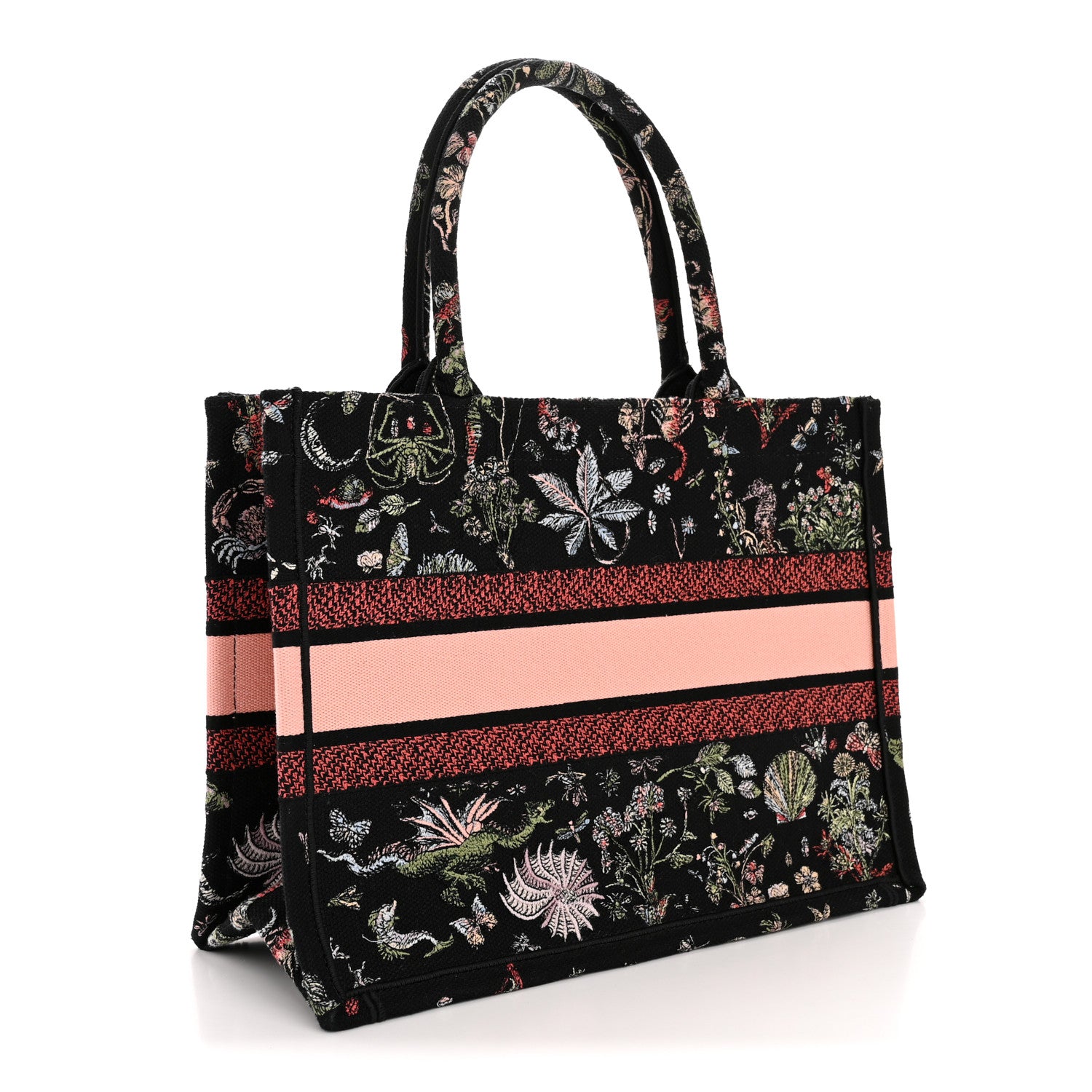 Christian Dior Canvas Embroidered Medium Cabinet De Curiosites Book Tote Black Multicolor 3 of 10