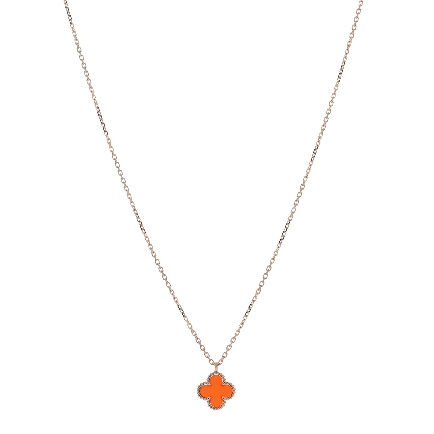 18K Rose Gold Carnelian Sweet Alhambra Pendant Necklace