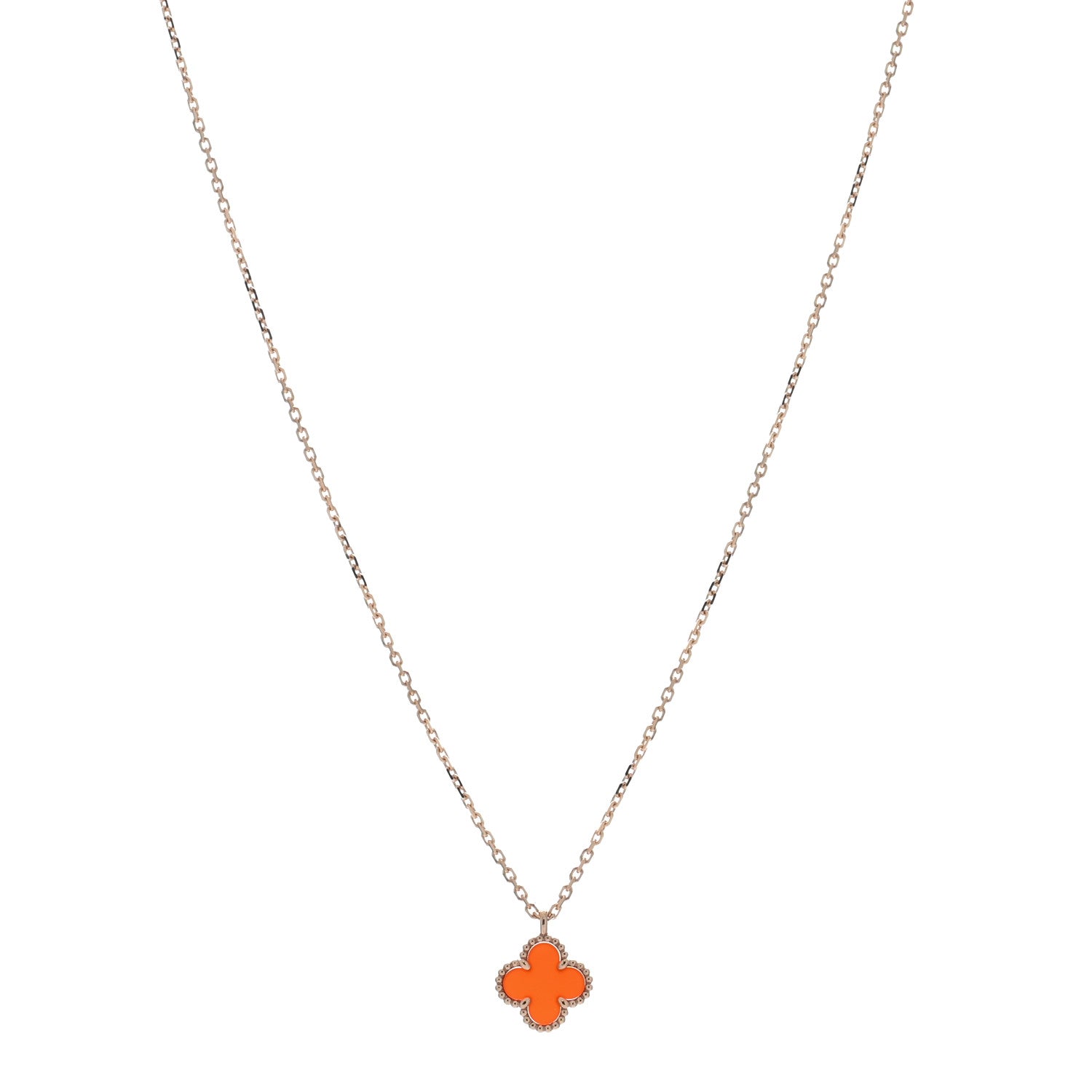 Van Cleef & Arpels 18K Rose Gold Carnelian Sweet Alhambra Pendant Necklace 1 of 5