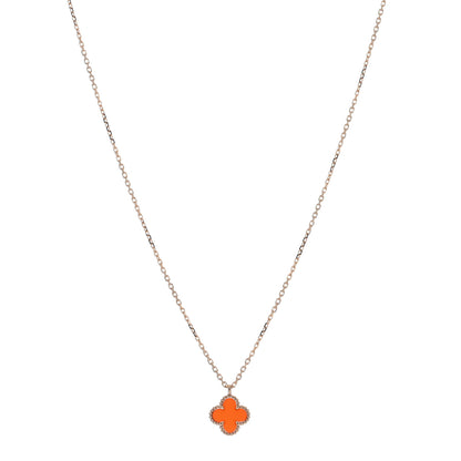 Van Cleef & Arpels 18K Rose Gold Carnelian Sweet Alhambra Pendant Necklace 1 of 5