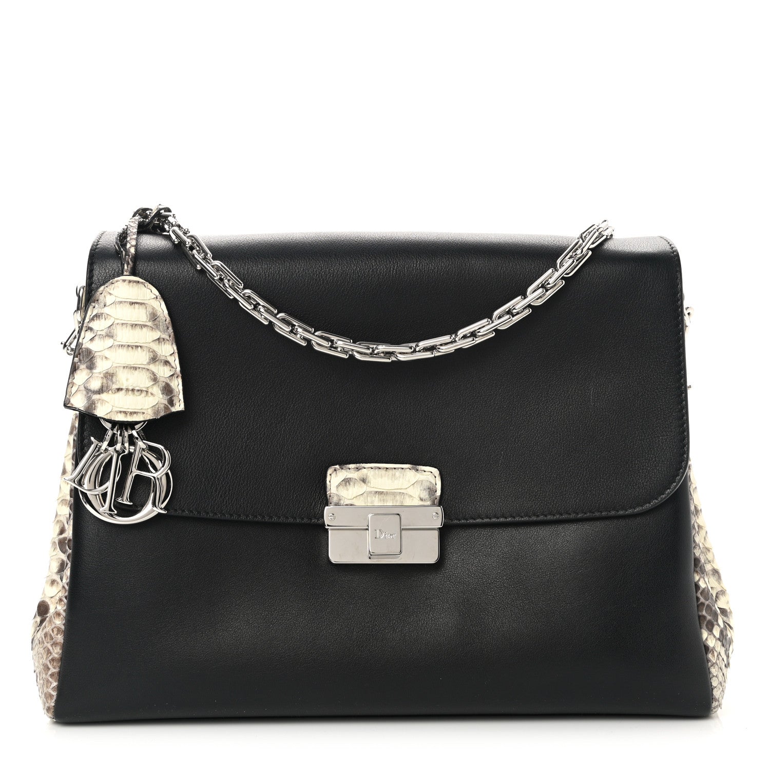 Christian Dior Calfskin Snakeskin Small Diorling Black 1 of 10