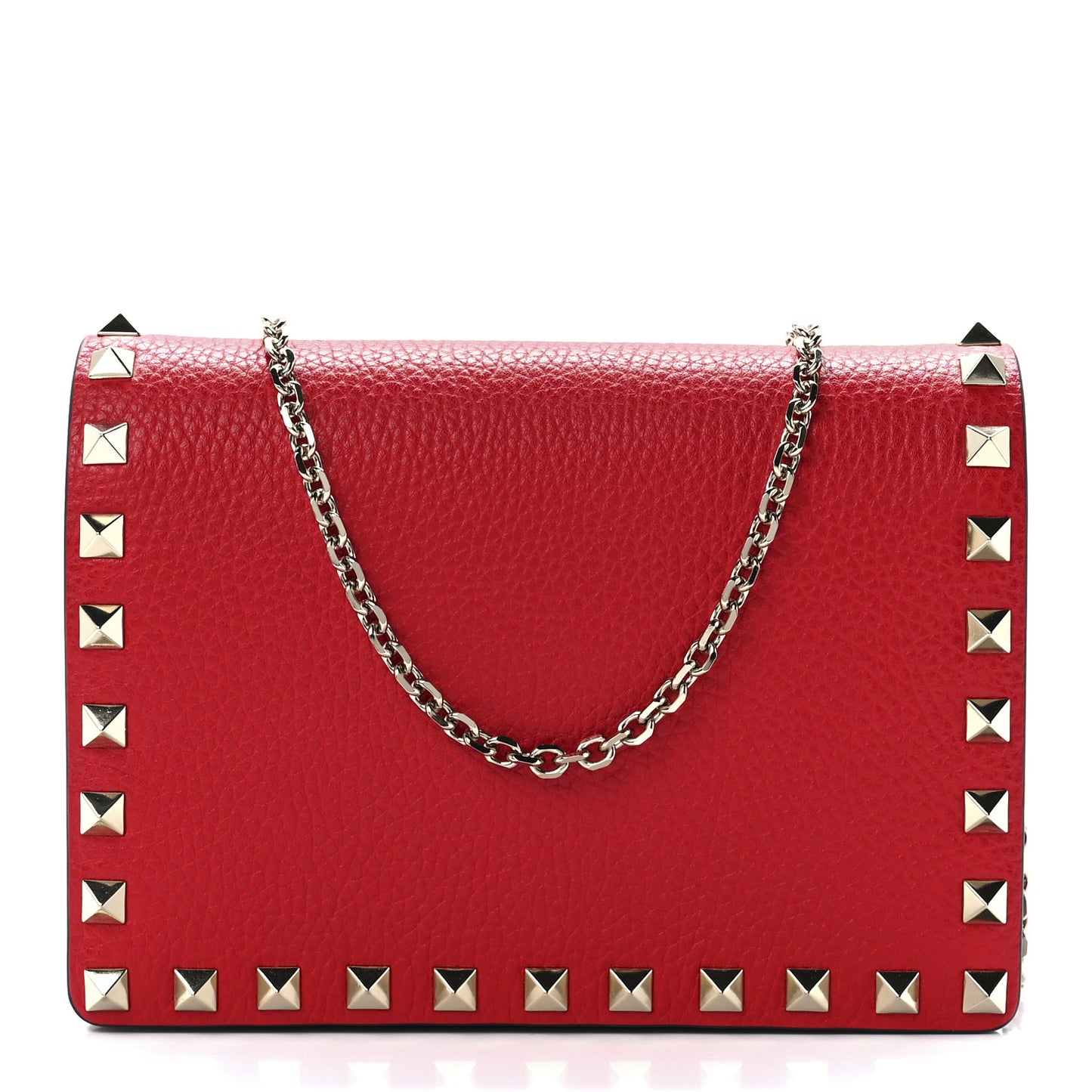 Pebbled Calfskin Rockstud Wallet on Chain Rouge Pur