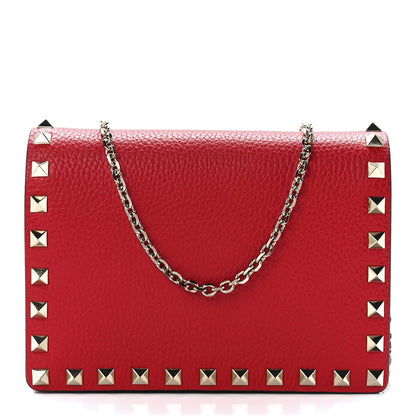 Valentino Garavani Pebbled Calfskin Rockstud Wallet on Chain Rouge Pur 1 of 11