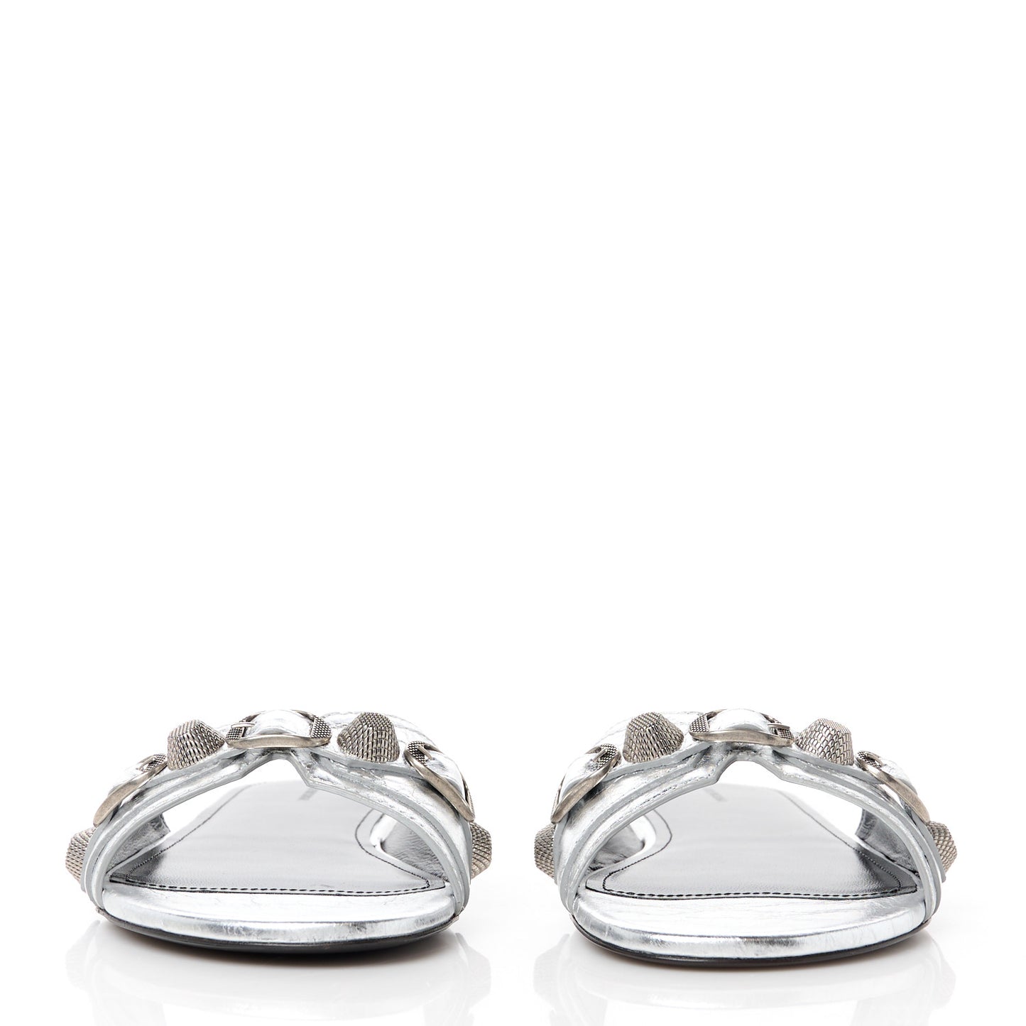 Metallic Arena Cagole Flat Slide Sandals 37 Silver