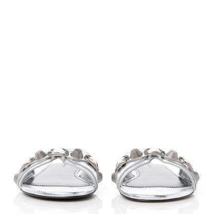 Balenciaga Metallic Arena Cagole Flat Slide Sandals 37 Silver 2 of 10
