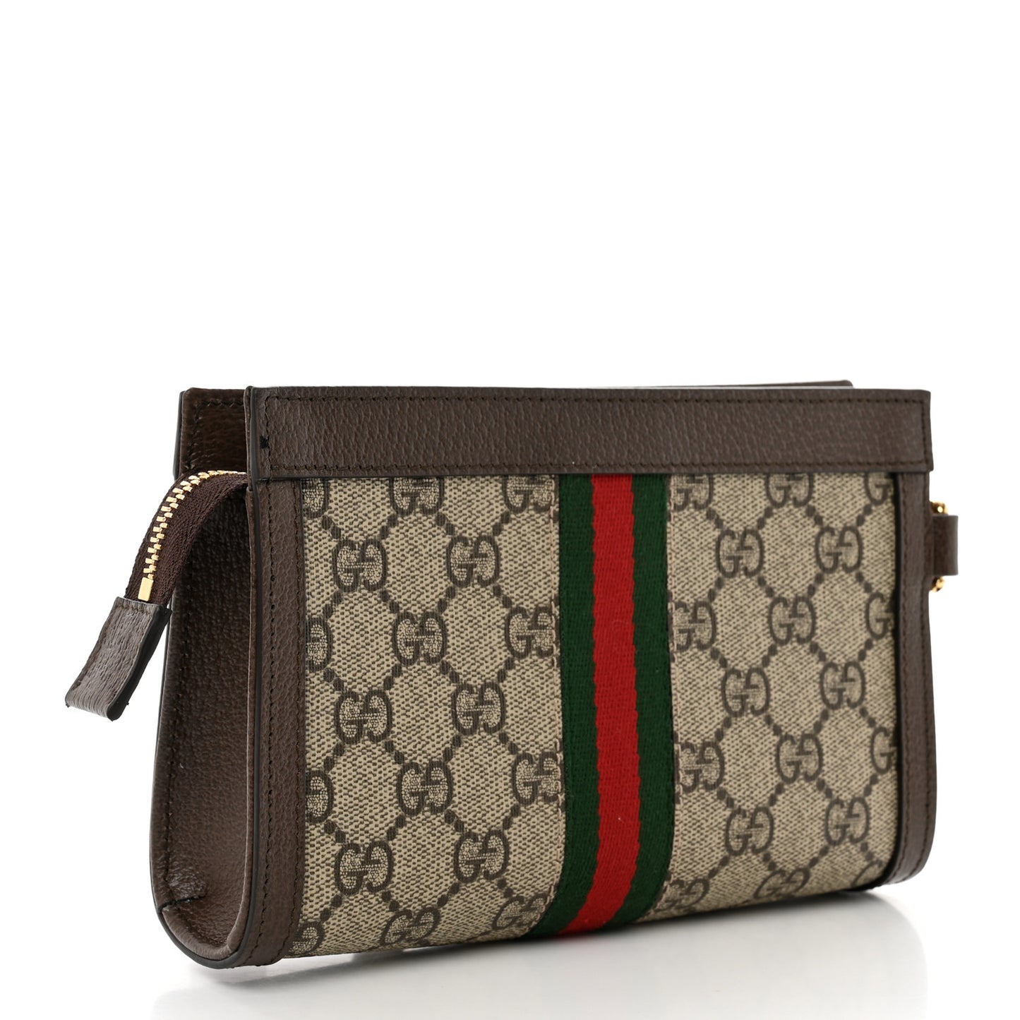 GG Supreme Monogram Web Ophidia Wristlet Brown