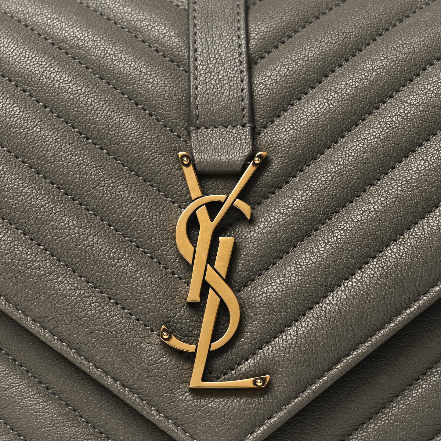 Sheepskin Matelasse Chevron Monogram Medium College Bag Grey Kaki