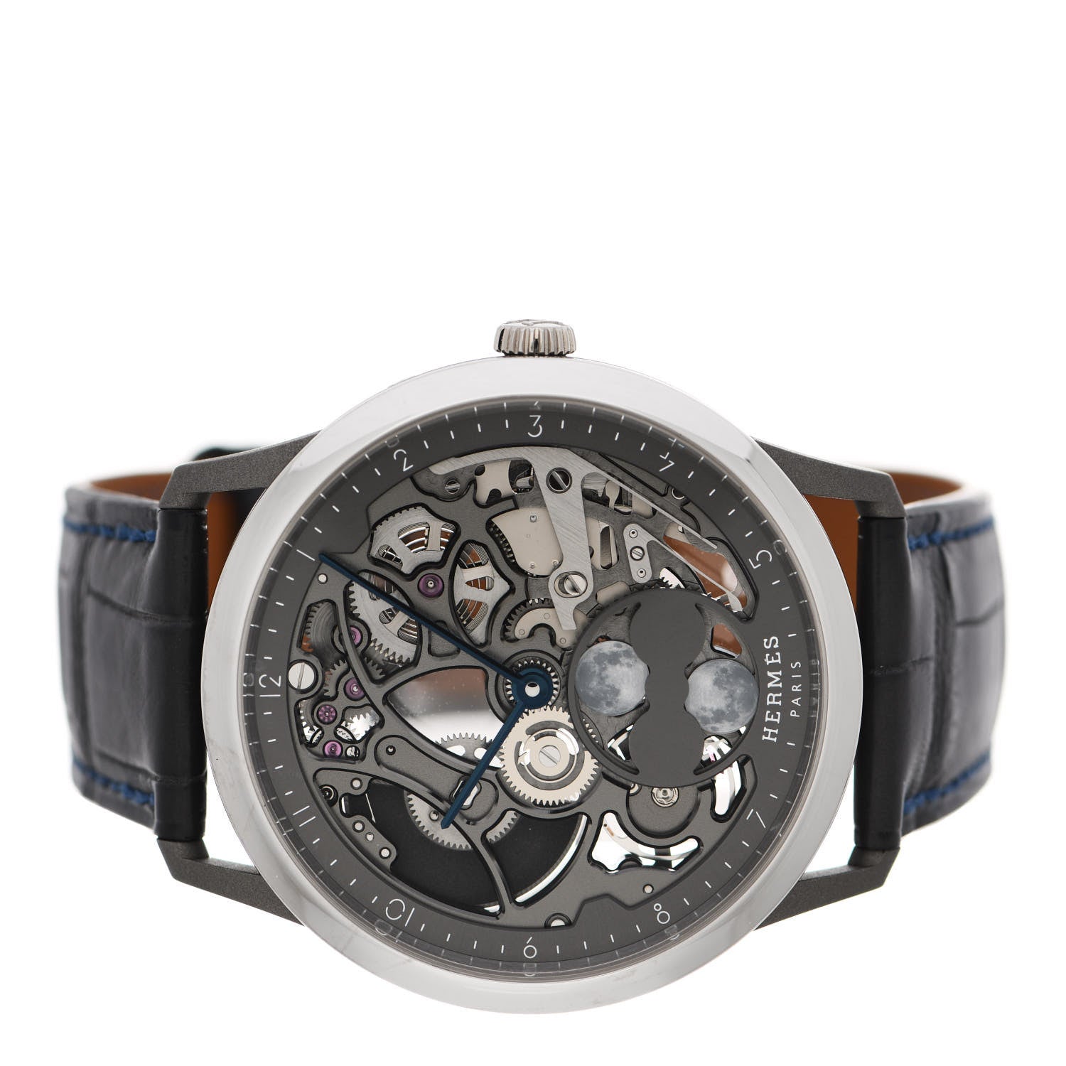 Hermes Platinum Titanium Alligator 39.5mm Slim d'Hermes Squelette Lune Automatic Watch Graphite 2 of 5