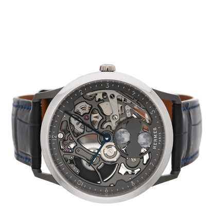 Hermes Platinum Titanium Alligator 39.5mm Slim d'Hermes Squelette Lune Automatic Watch Graphite 2 of 5