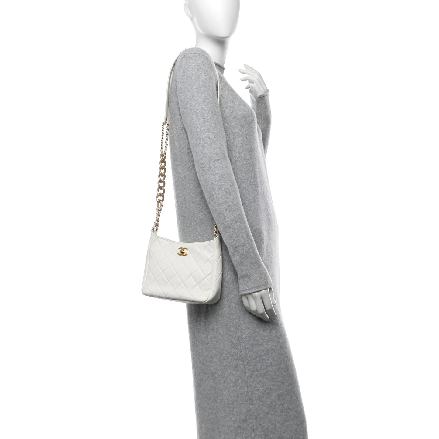 Lambskin Quilted Multi Chain Hobo White