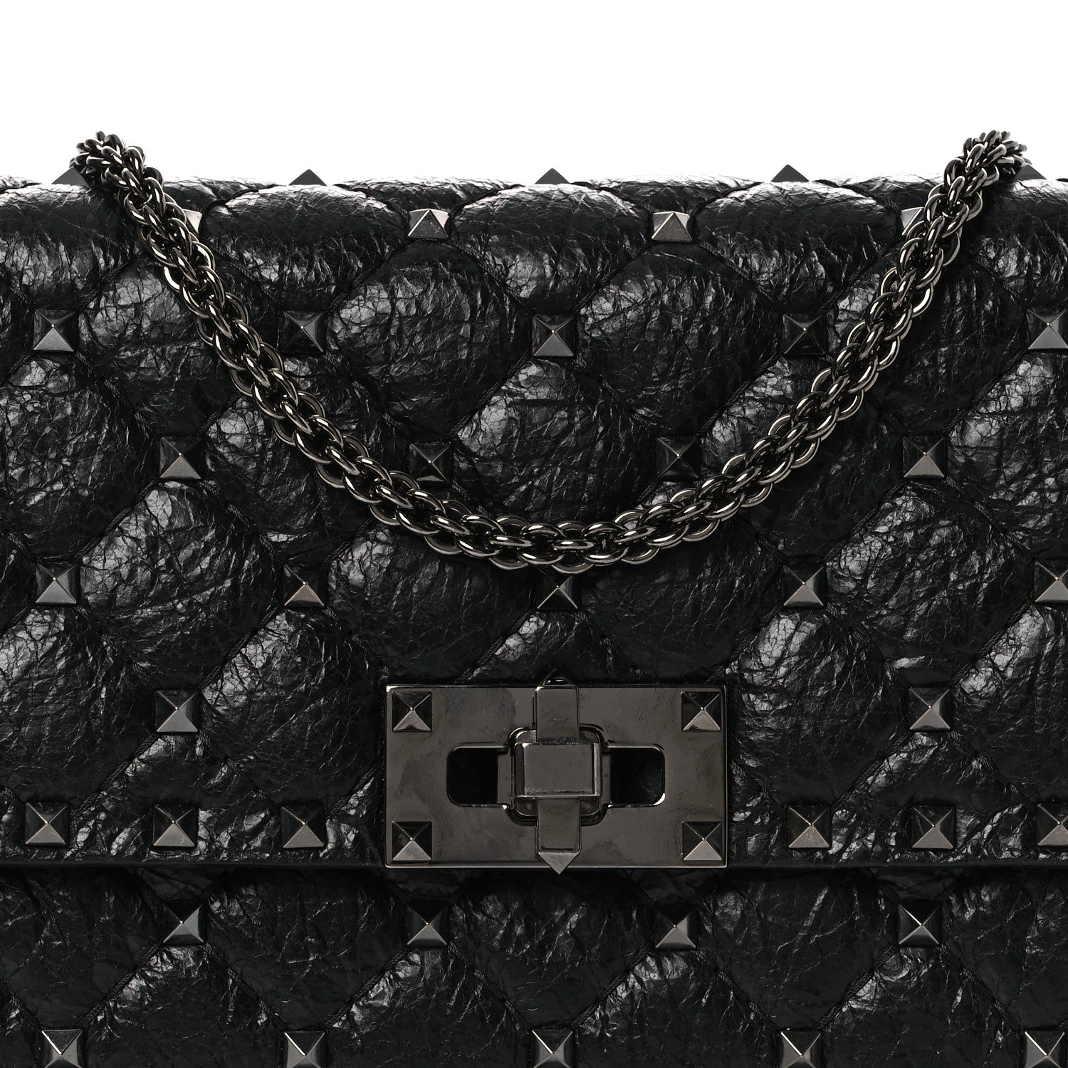 Valentino Garavani Craquele Nappa Rockstud Spike Wallet on Chain Black 7 of 9
