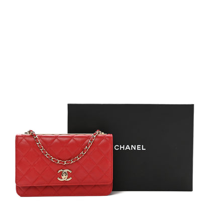 Chanel Lambskin Quilted Trendy CC Wallet On Chain WOC Red 21 of 23