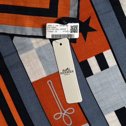 Hermes Cashmere Silk Robocabar Scarf 100 Bleu Naturel Orange 11 of 12