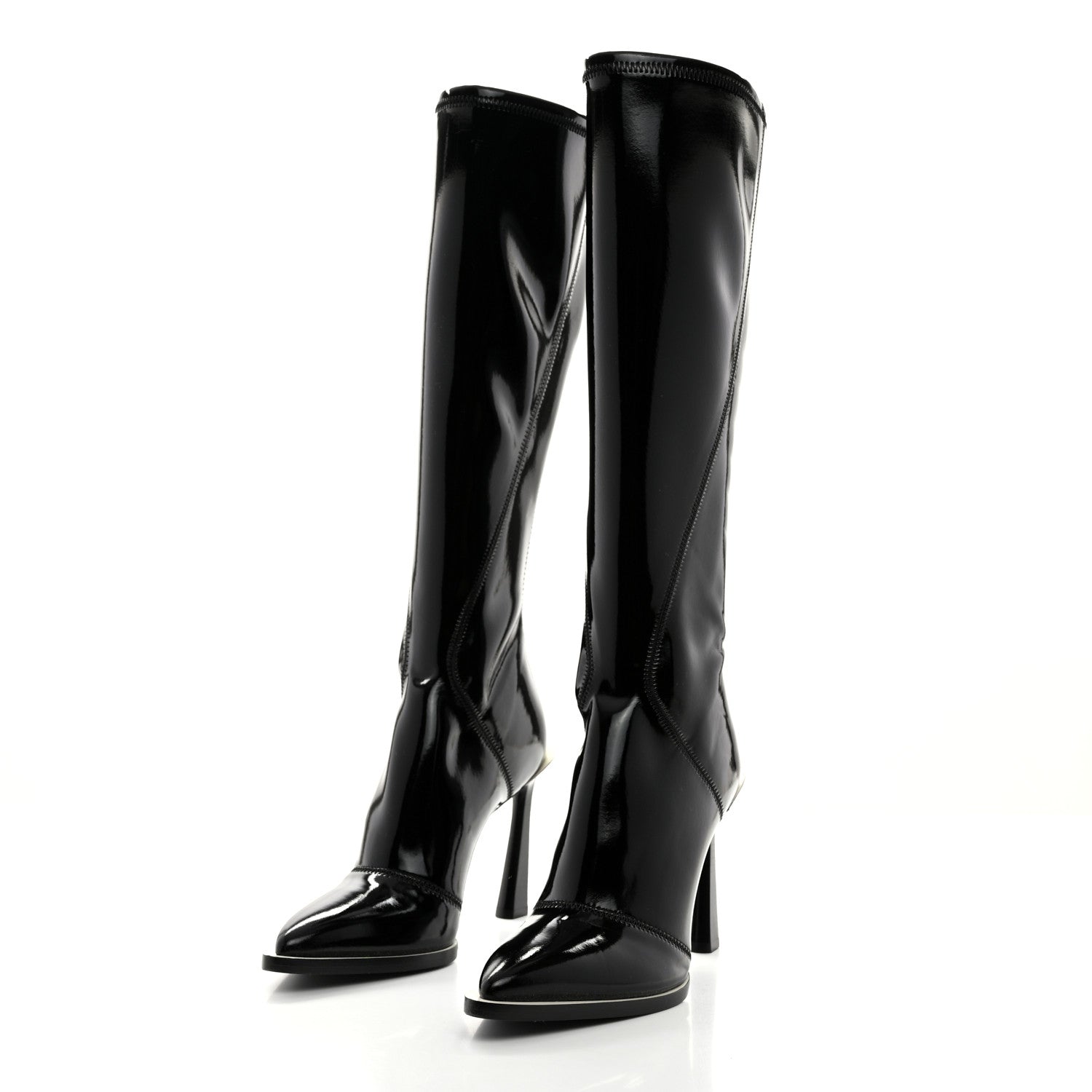 Fendi Glossy Neoprene FFrame Boots 37 Black 3 of 7