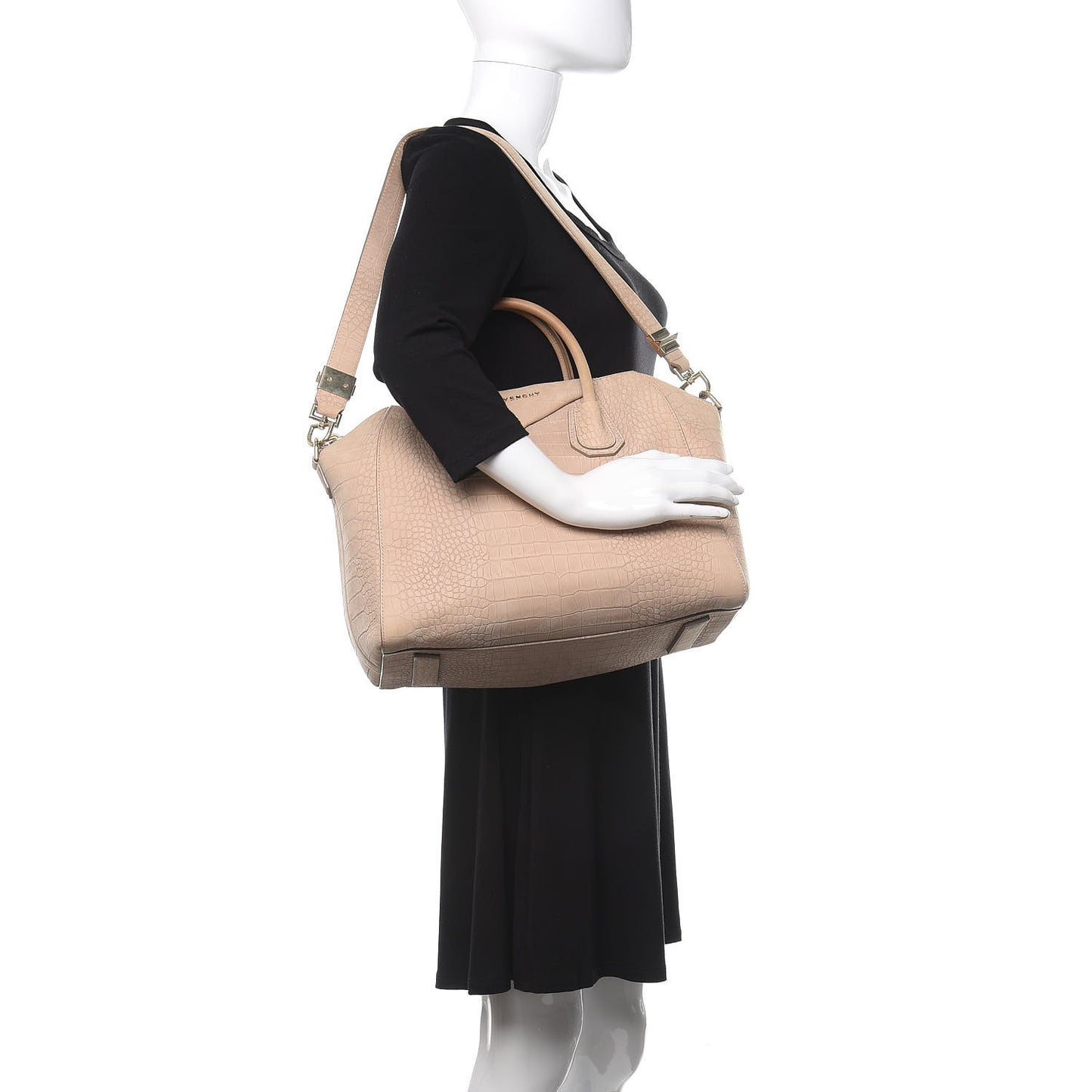 Nubuck Crocodile Embossed Medium Antigona Beige