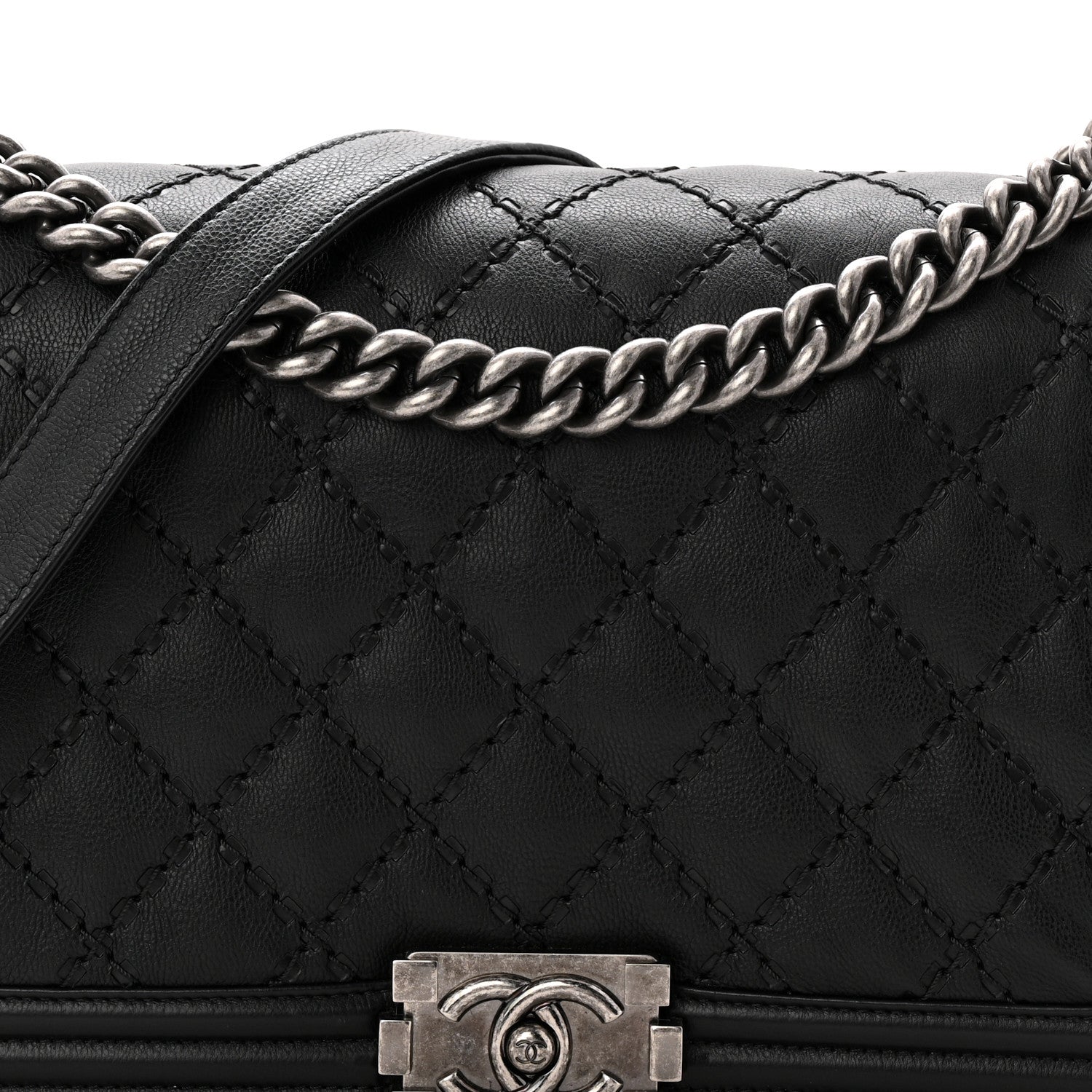 Chanel Calfskin Quilted Double Stitched New Medium Boy Flap Black 8 of 10