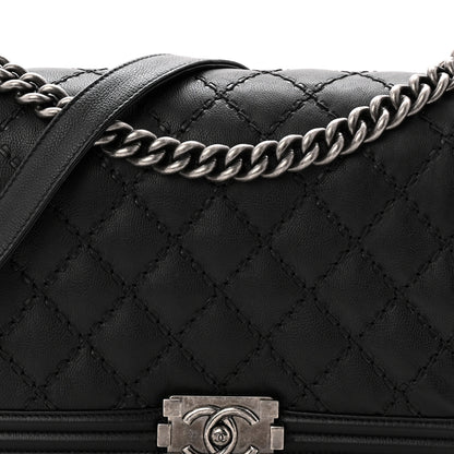 Chanel Calfskin Quilted Double Stitched New Medium Boy Flap Black 8 of 10
