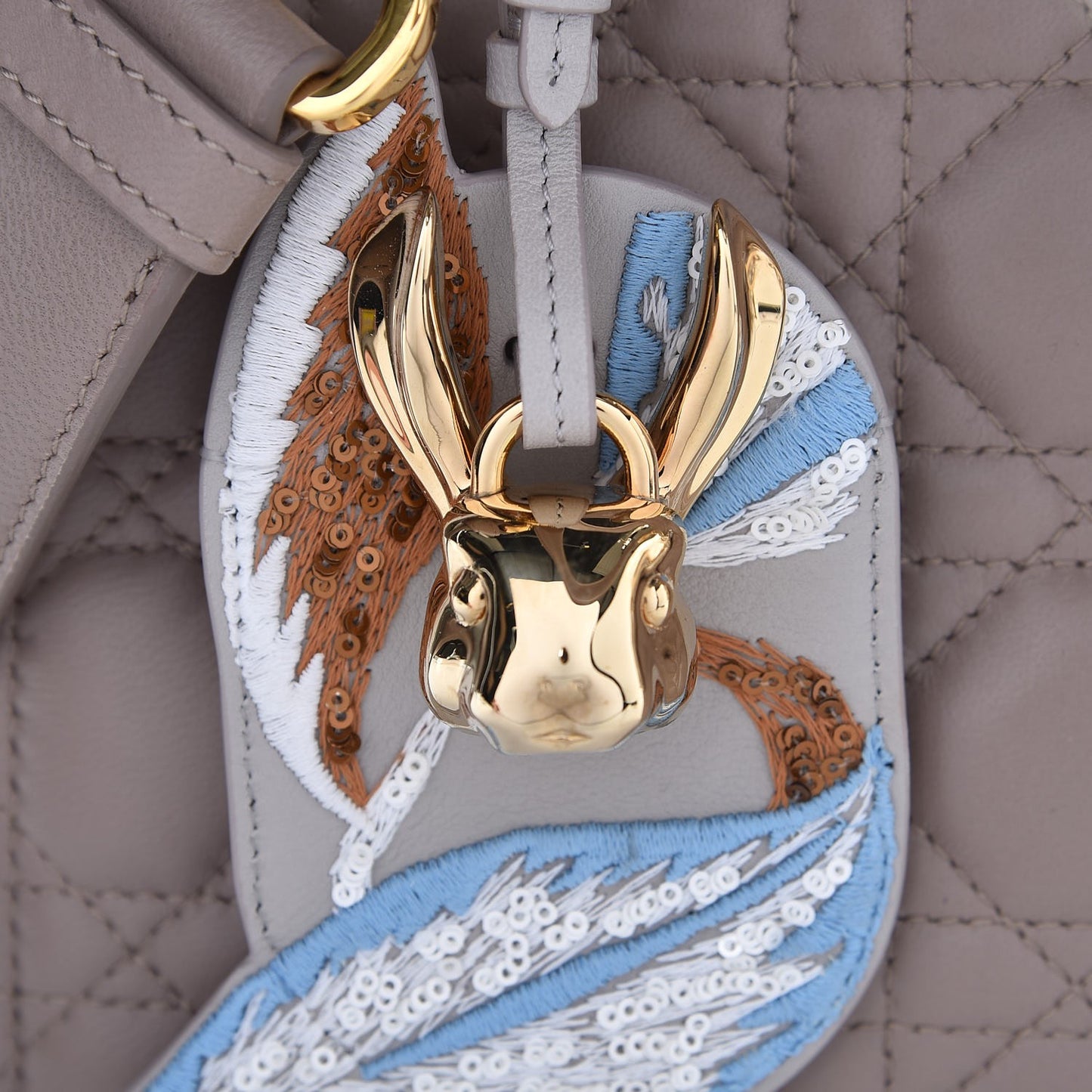 Lambskin Cannage Small Jeweled Swan Lady Dior Taupe
