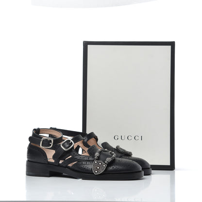 Gucci Calfskin Bee Embroidered Womens Queercore Brogue Wingtip Monk Strap Loafers 37 Black 9 of 9
