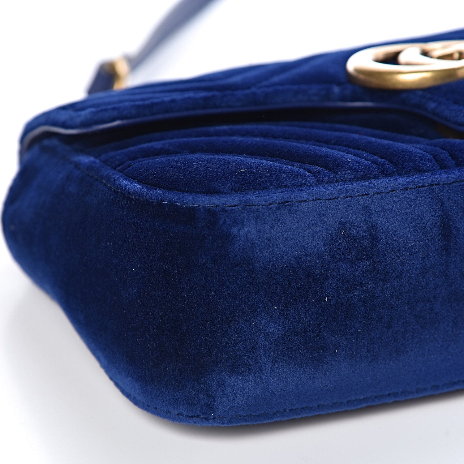 Gucci Velvet Matelasse Mini GG Marmont Shoulder Bag Cobalt Blue 8 of 10