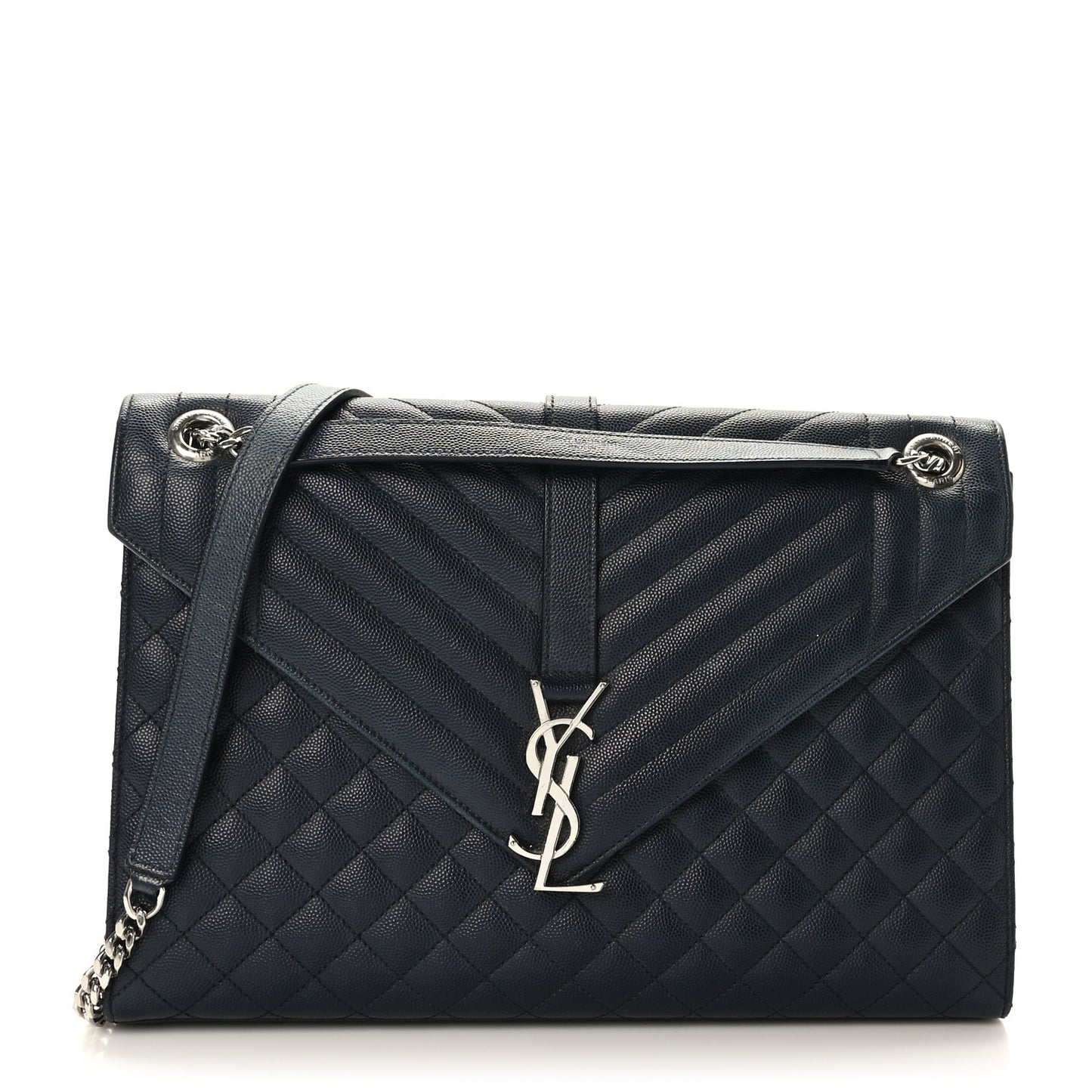 Grain De Poudre Textured Mixed Matelasse Large Triquilt Monogram Satchel Deep Marine