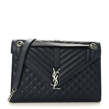 Saint Laurent Grain De Poudre Textured Mixed Matelasse Large Triquilt Monogram Satchel Deep Marine 1 of 9