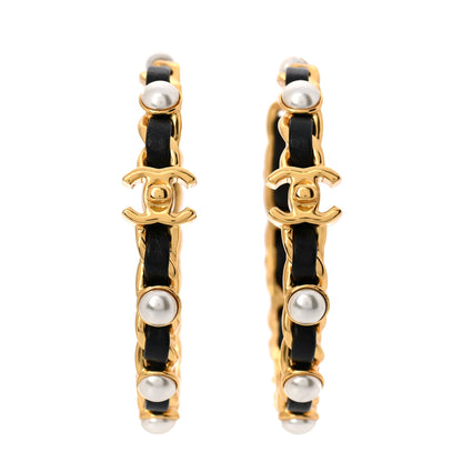 Chanel Lambskin Pearl More Is More CC Chain Hoop Earrings Gold Black 1 of 5
