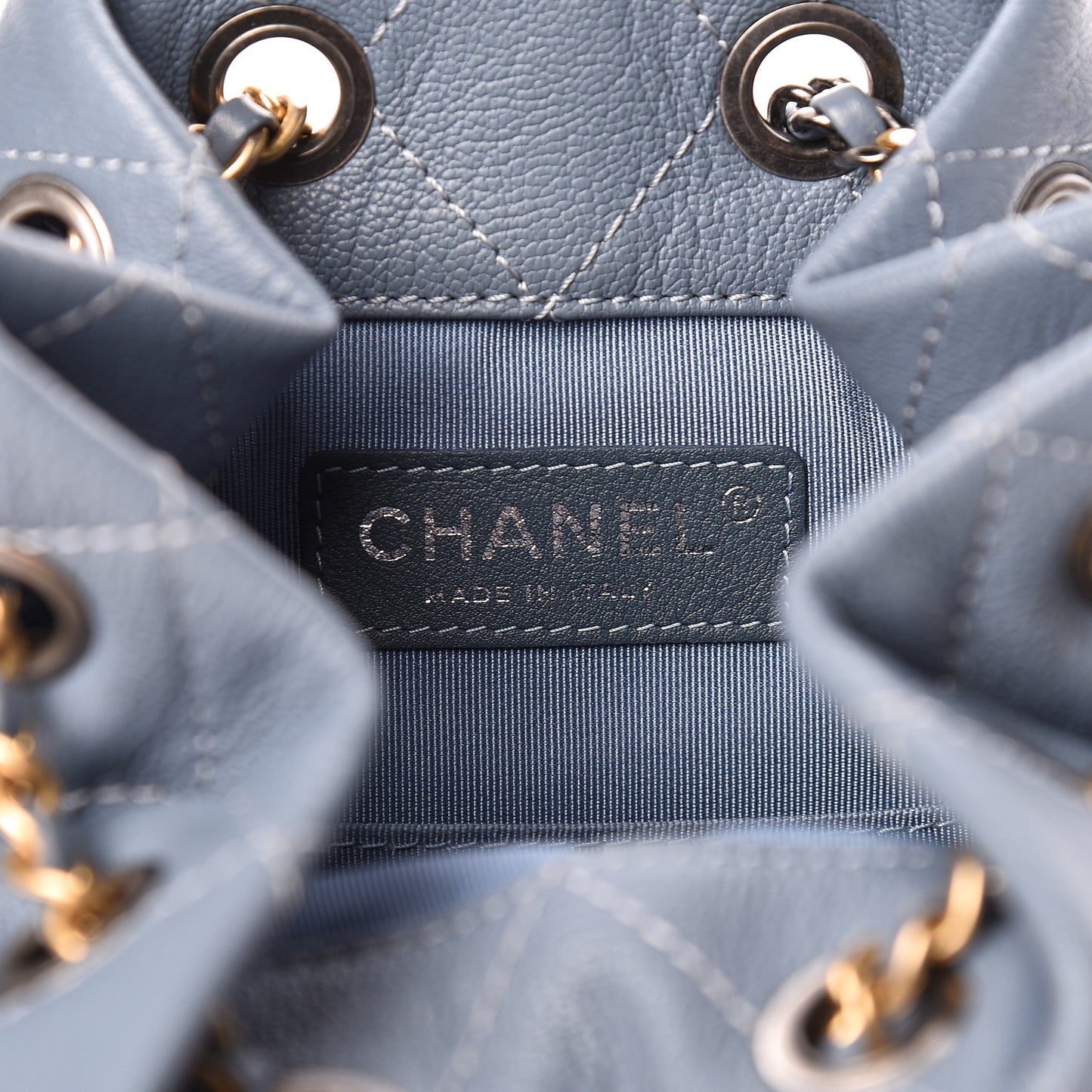 Patent Goatskin Quilted Small Gabrielle Backpack Blue