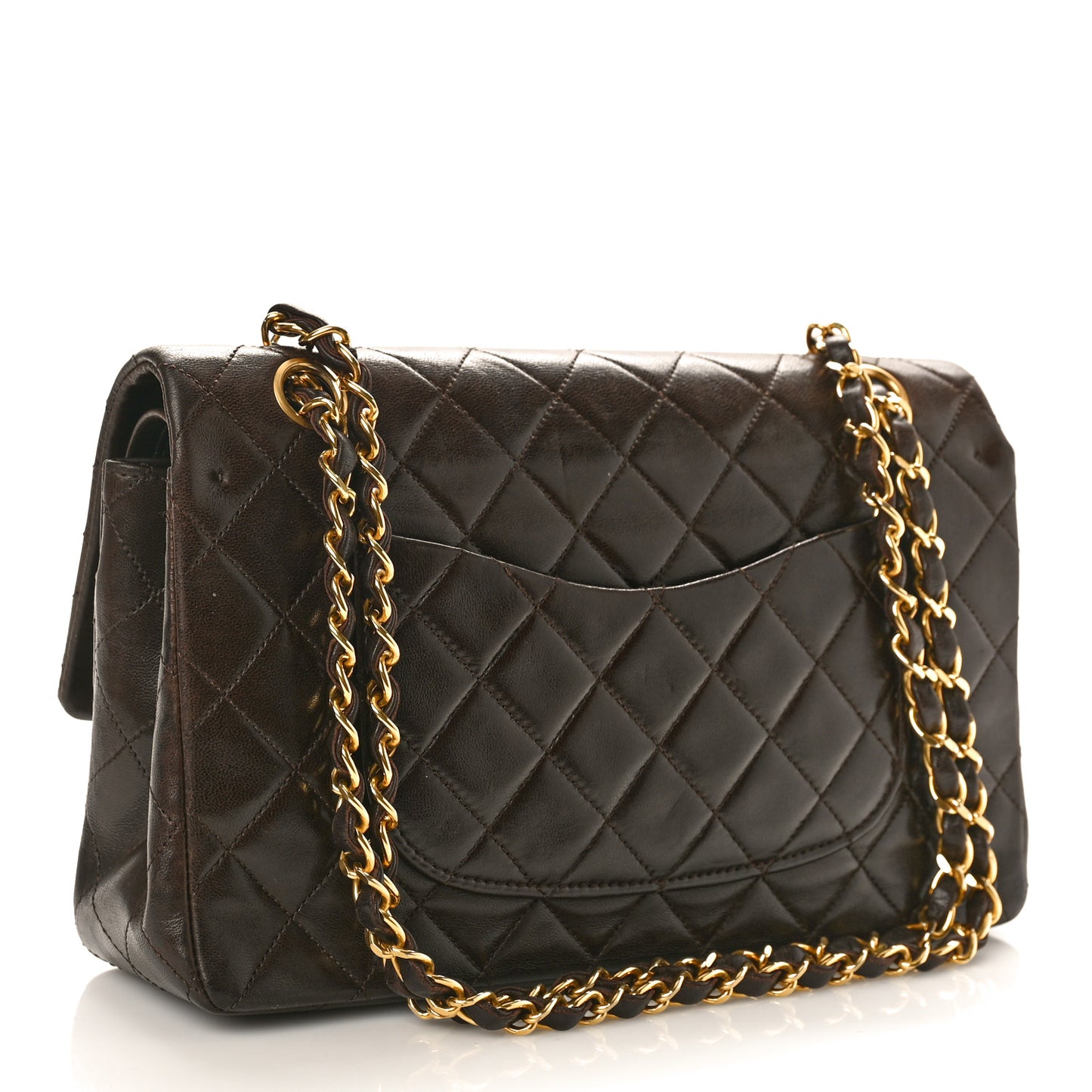 Lambskin Quilted Medium Double Flap Dark Brown