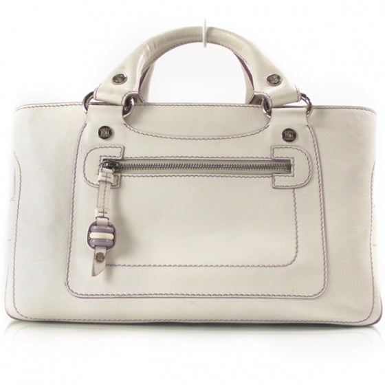 Leather Boogie Satchel White/Lavender
