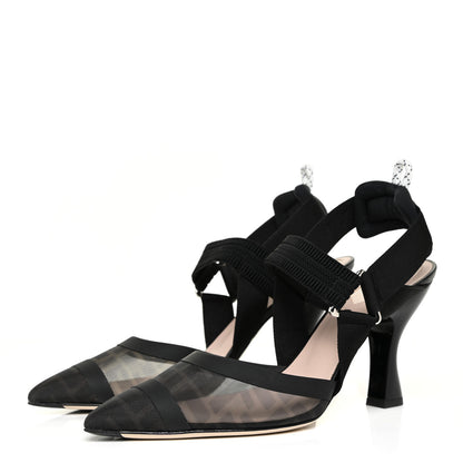 Fendi Technical Mesh FF Colibri 85mm Slingback Pumps 39 Black 6 of 17