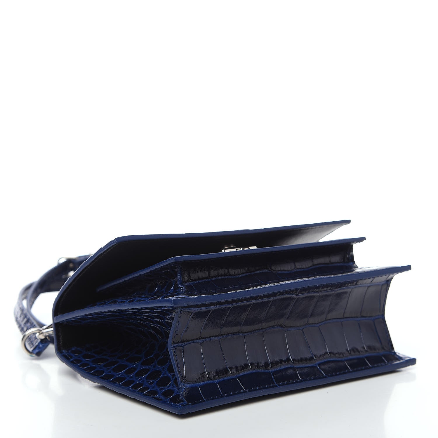 Balenciaga Shiny Calfskin Crocodile Embossed XS Sharp Top Handle Bag Navy 3 of 7