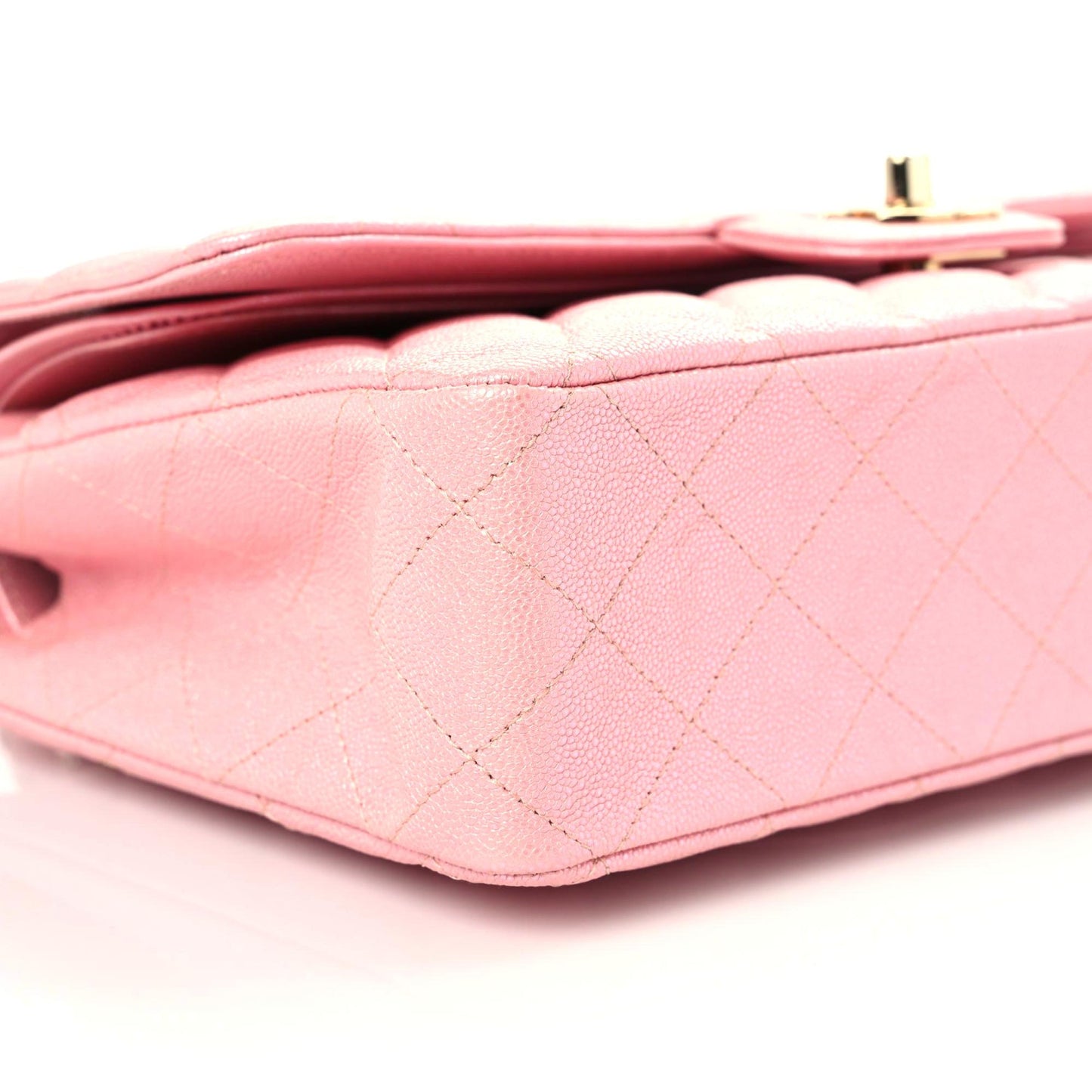 Iridescent Caviar Quilted Medium Double Flap Rose Pink