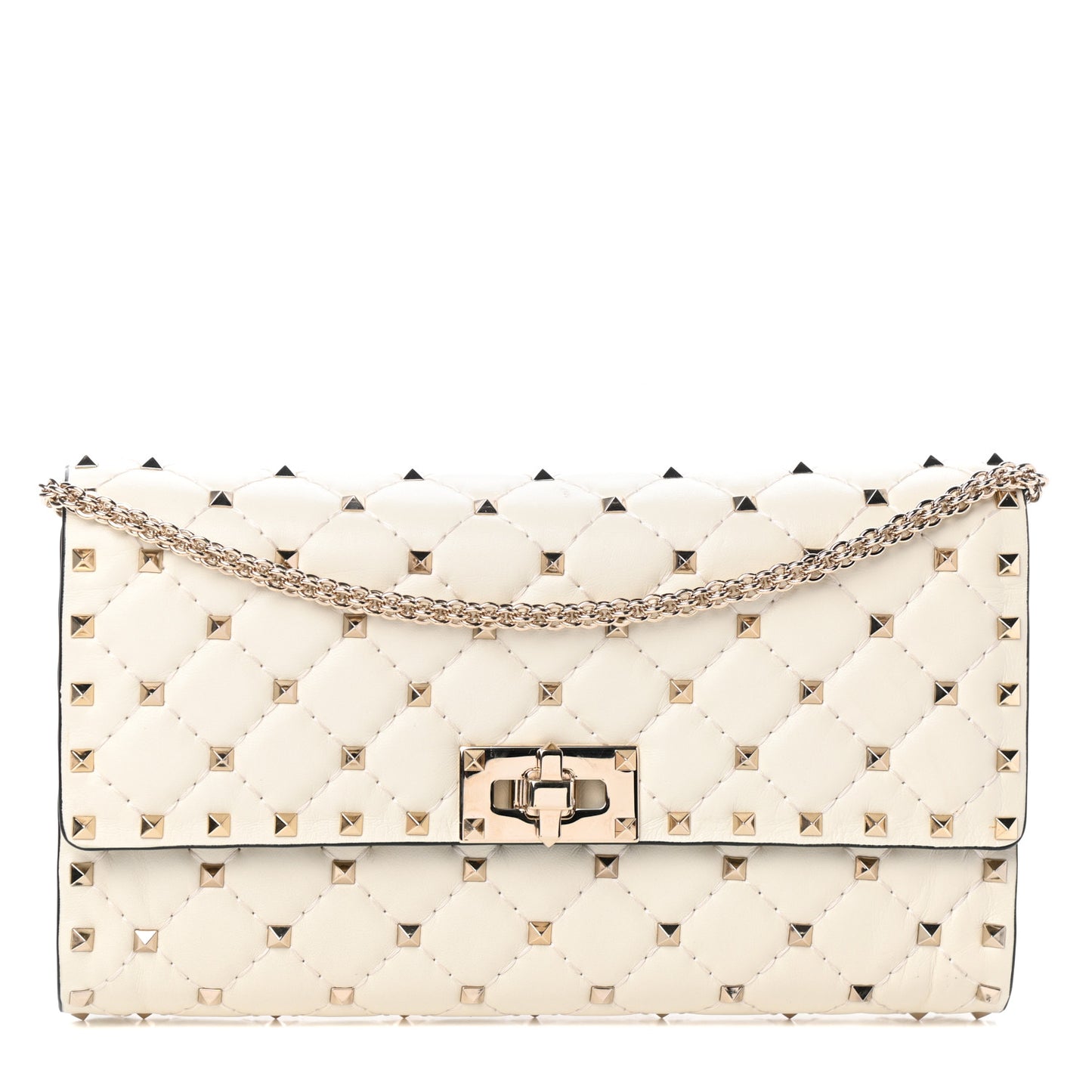Nappa Rockstud Spike Wallet on Chain Light Ivory