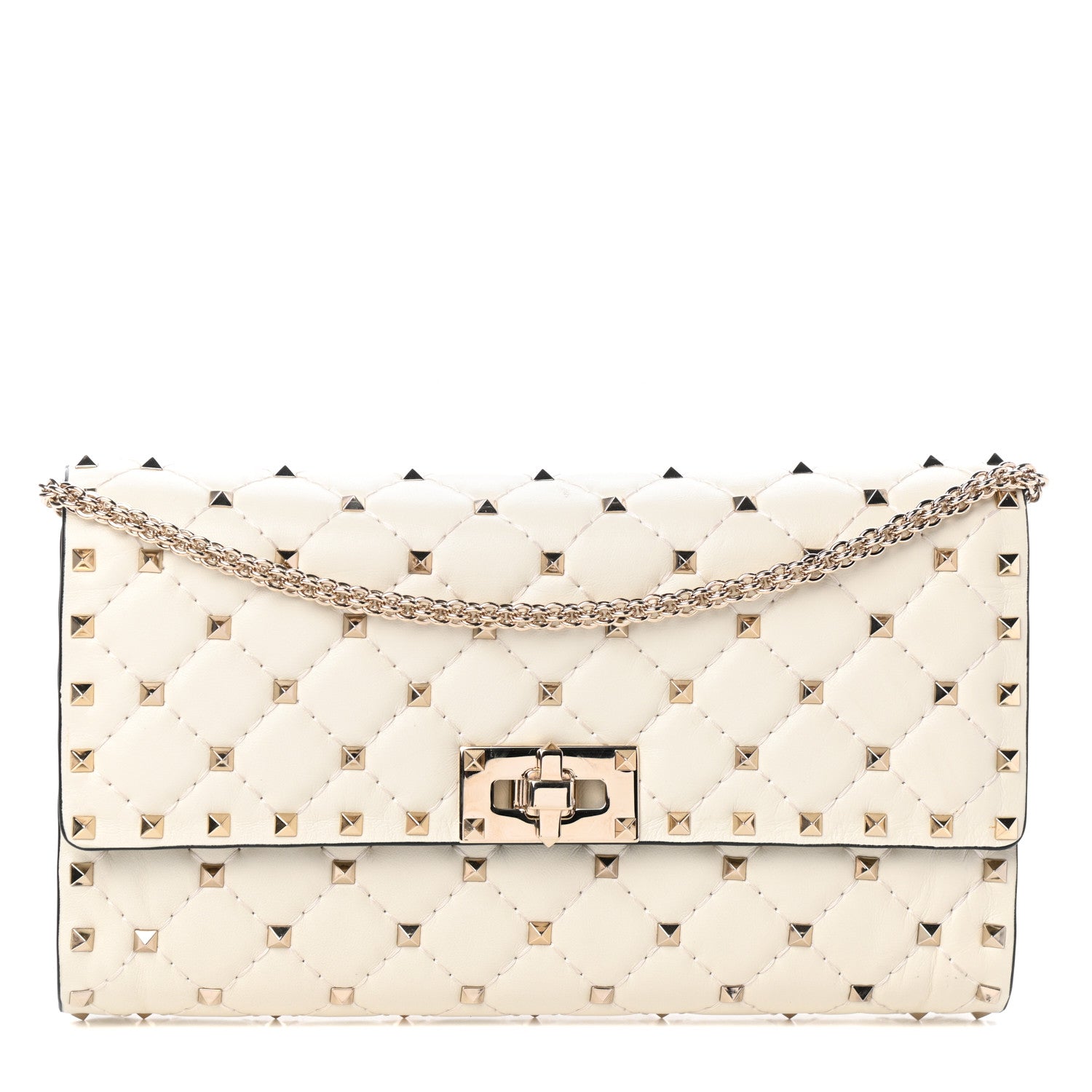 Valentino Garavani Nappa Rockstud Spike Wallet on Chain Light Ivory 1 of 9
