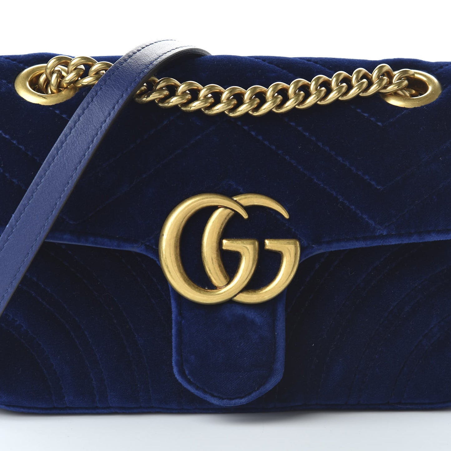 Velvet Matelasse Mini GG Marmont Shoulder Bag Cobalt Blue