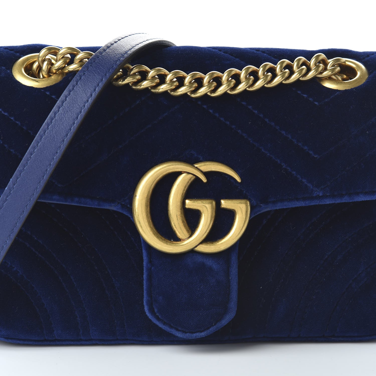 Gucci Velvet Matelasse Mini GG Marmont Shoulder Bag Cobalt Blue 10 of 10
