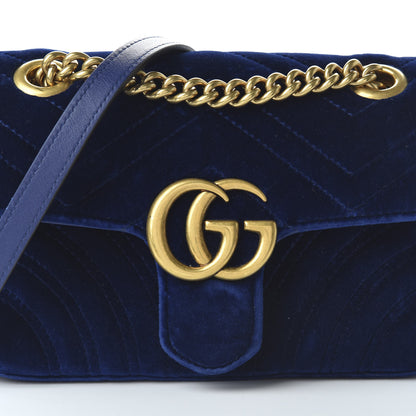 Gucci Velvet Matelasse Mini GG Marmont Shoulder Bag Cobalt Blue 10 of 10