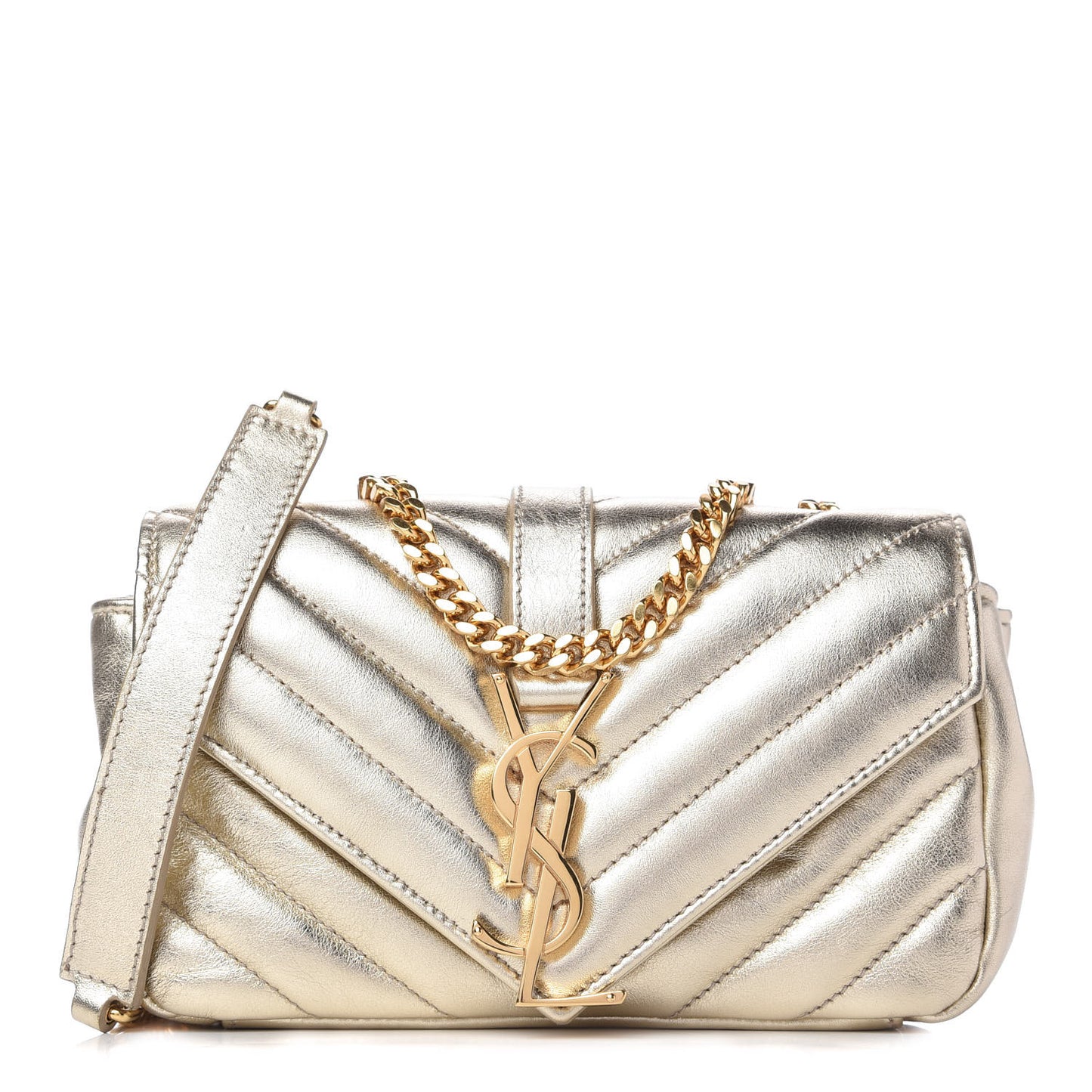 Metallic Nappa Matelasse Chevron Classic Monogram Baby Chain Bag Gold