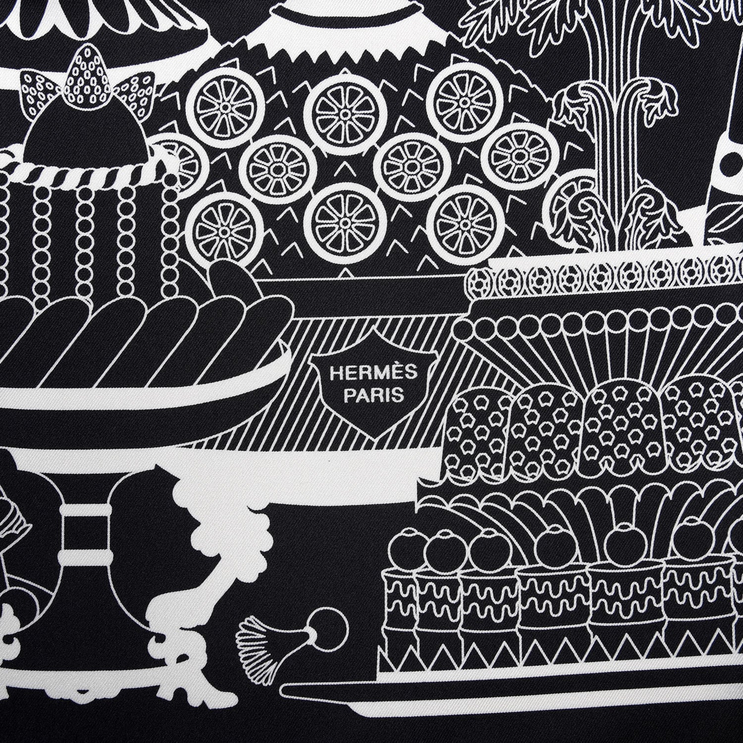 Hermes Silk La Patisserie Francaise Scarf 90 Black Creme 2 of 5