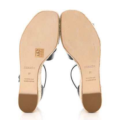 Hermes Goatskin Elda Espadrille Wedge Sandals 37 Black 5 of 11