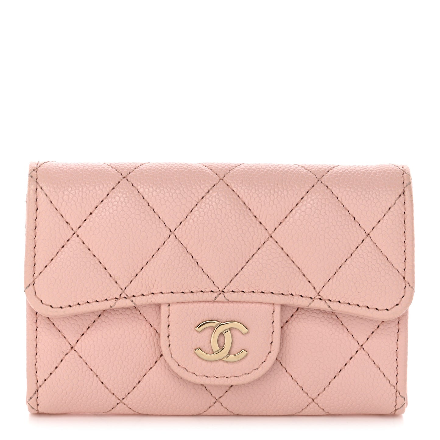 Caviar Quilted Flap Card Holder Wallet Light Pink
