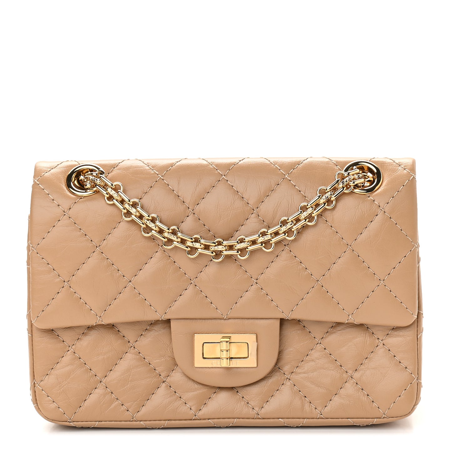 Aged Calfskin Quilted 2.55 Reissue Mini Flap Beige