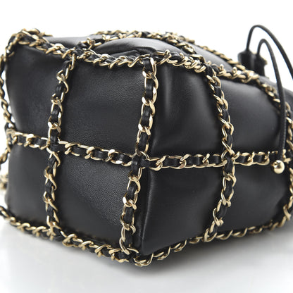 Chanel Lambskin Bucket Chain Drawstring Bag Black 7 of 11