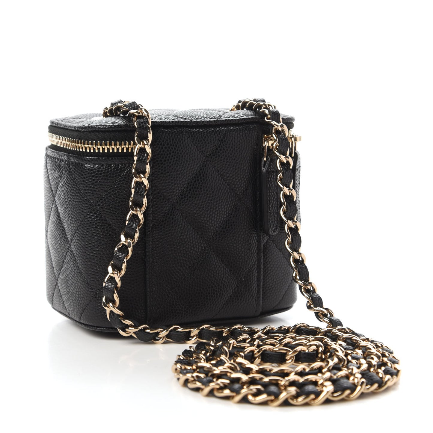 Caviar Quilted Mini Vanity Case With Chain Black