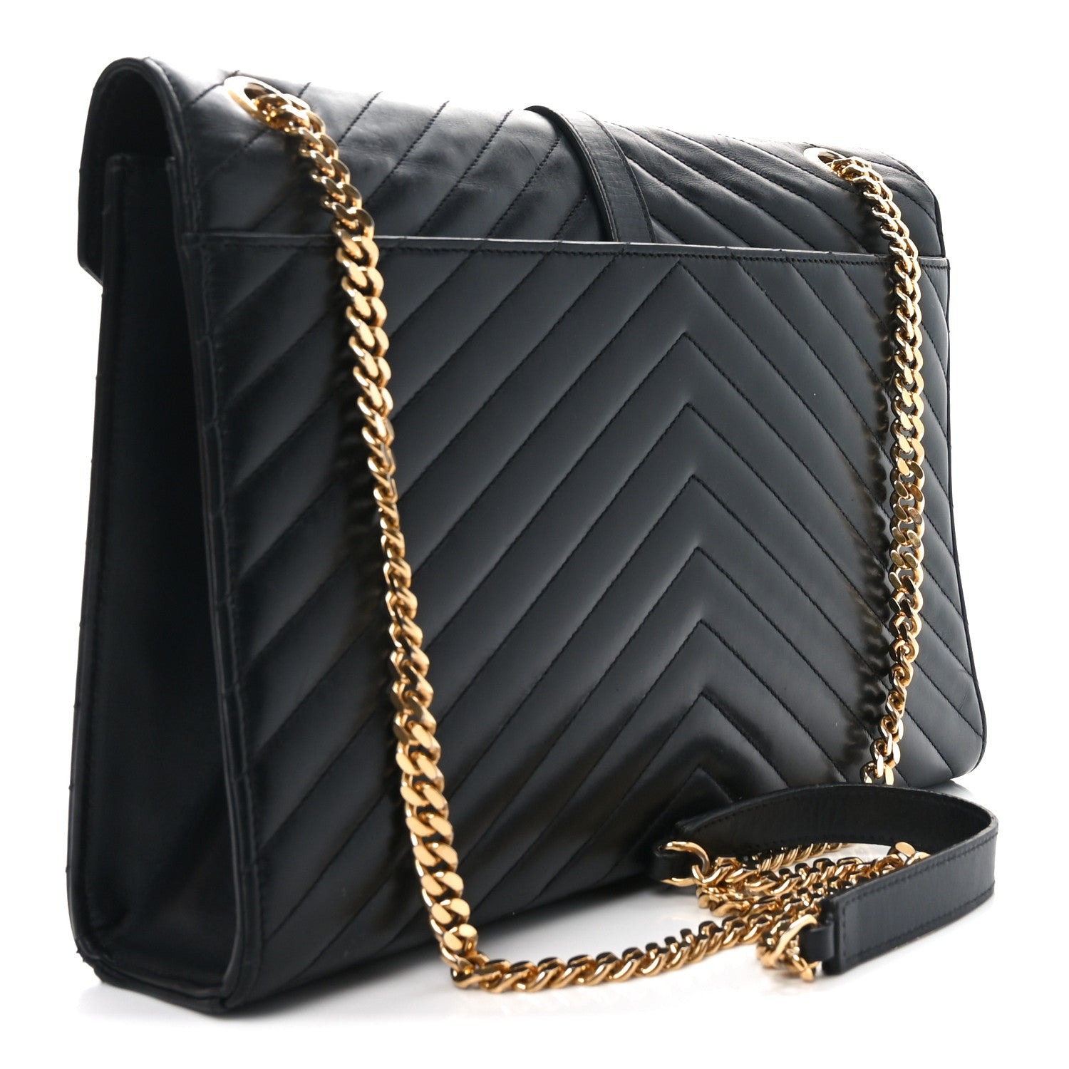 Saint Laurent Smooth Calfskin Matelasse Chevron Large Monogram Satchel Black 3 of 10