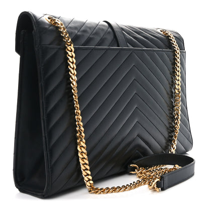 Saint Laurent Smooth Calfskin Matelasse Chevron Large Monogram Satchel Black 3 of 10