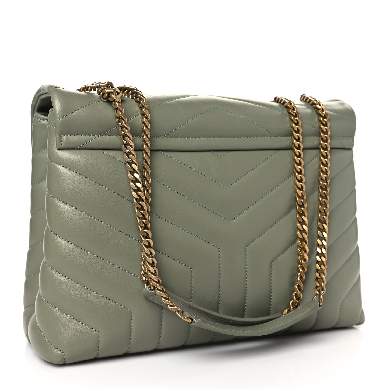 Saint Laurent Calfskin Y Quilted Monogram Medium Loulou Chain Satchel Light Sage 3 of 9